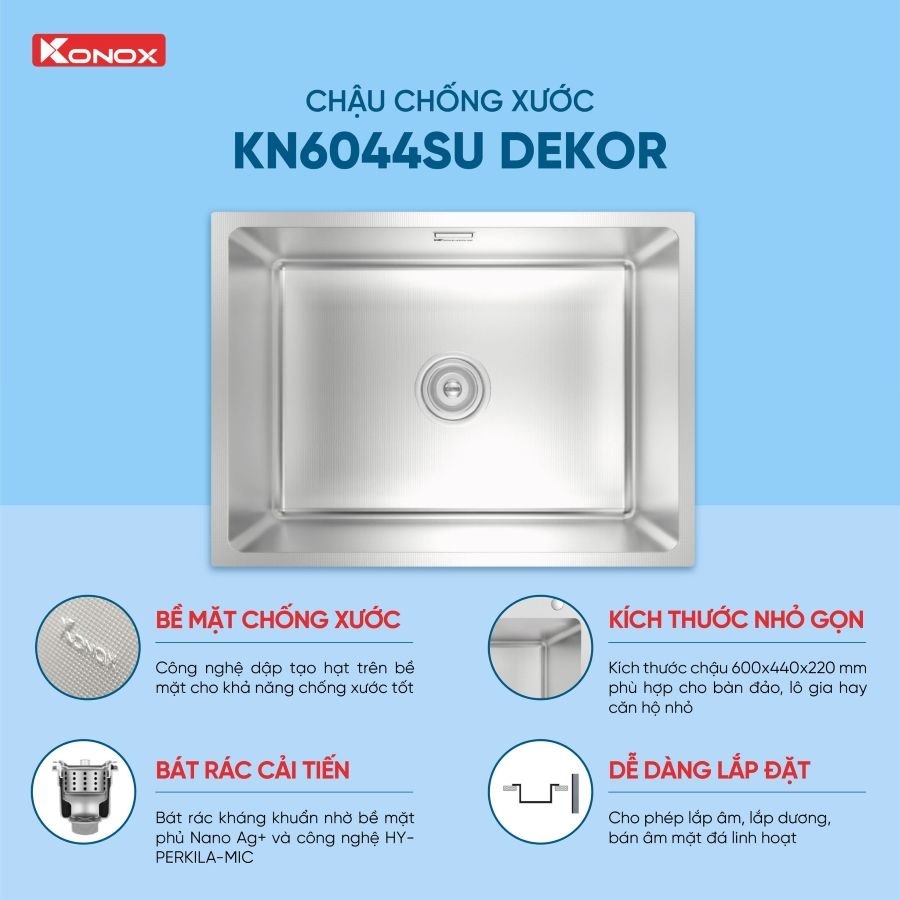 Chậu rửa bát 1 hố chống xước KN6044SU Dekor