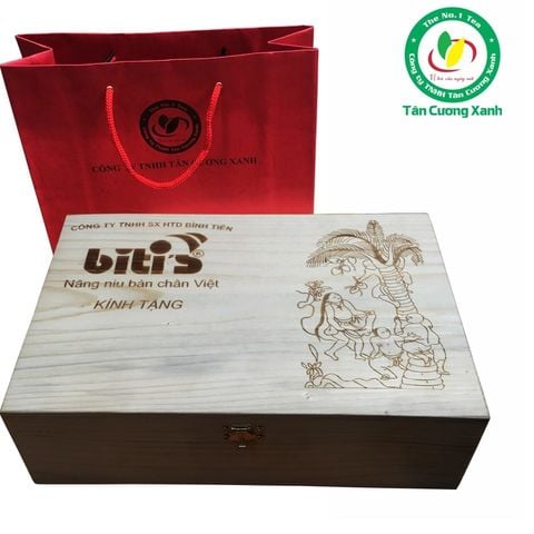 Trà Thái Nguyên - Hộp Gỗ Thông In Logo TCX 1