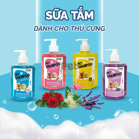 Sữa tắm cho chó mèo Krill dưỡng lông lưu hương khử mùi hôi chai 580ml