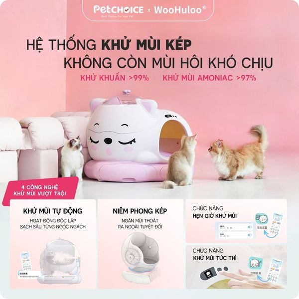 Máy Vệ Sinh Tự Động Cho Mèo WooHuLoo, Nhà Vệ Sinh Dọn Phân Mèo Tự Động Cao Cấp Kết Nối Wifi, Dùng App