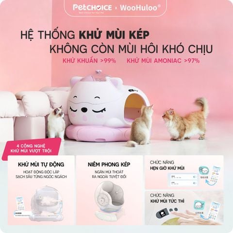 Máy Vệ Sinh Tự Động Cho Mèo WooHuLoo, Nhà Vệ Sinh Dọn Phân Mèo Tự Động Cao Cấp Kết Nối Wifi, Dùng App