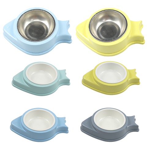 Bát ăn uống đơn hình cá kèm chén inox dành cho chó mèo