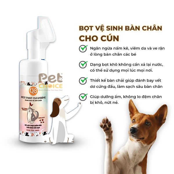 Bọt Vệ Sinh Bàn Chân Cho Chó Mèo Q8 chai 150ml