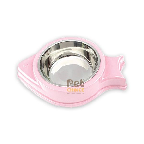 Bát ăn uống đơn hình cá kèm chén inox dành cho chó mèo
