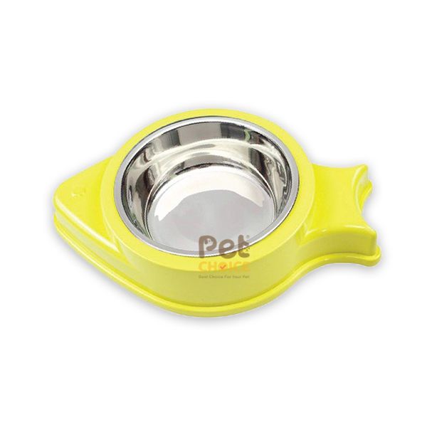 Bát ăn uống đơn hình cá kèm chén inox dành cho chó mèo