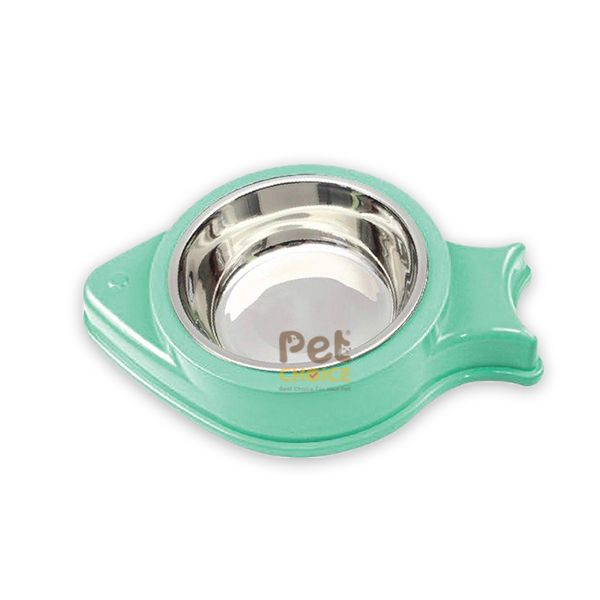 Bát ăn uống đơn hình cá kèm chén inox dành cho chó mèo