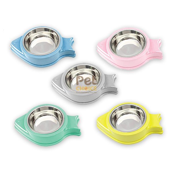 Bát ăn uống đơn hình cá kèm chén inox dành cho chó mèo