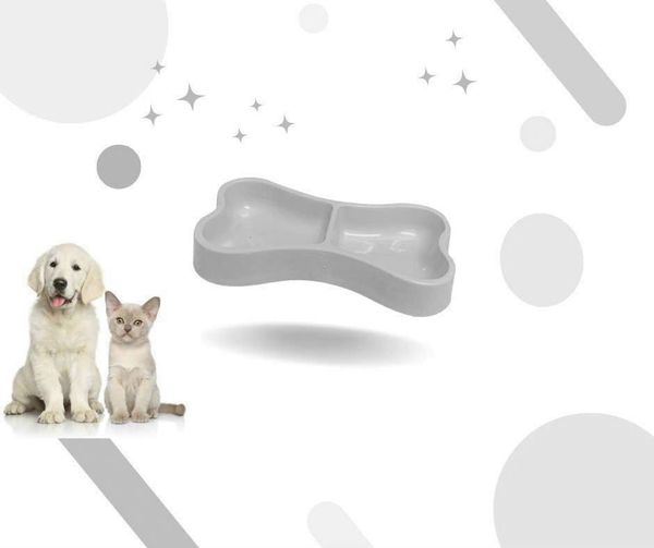 Chén ăn đôi hình khúc xương nhựa cao cấp cho chó mèo