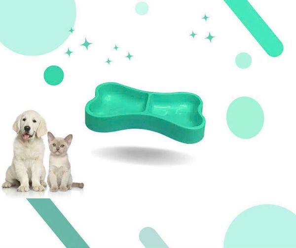Chén ăn đôi hình khúc xương nhựa cao cấp cho chó mèo