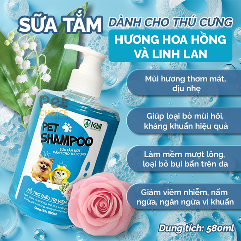 Sữa tắm cho chó mèo Krill dưỡng lông lưu hương khử mùi hôi chai 580ml