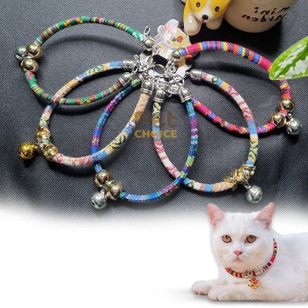 Vòng cổ thổ cẩm cho chó mèo có lục lạc,phụ kiện thời trang sành điệu