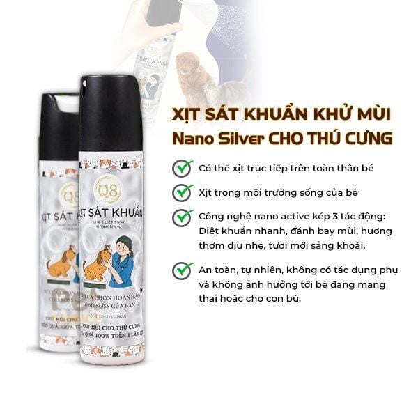 Xịt sát khuẩn khử mùi Nano Silver Q8 chai 300ml cho thú cưng