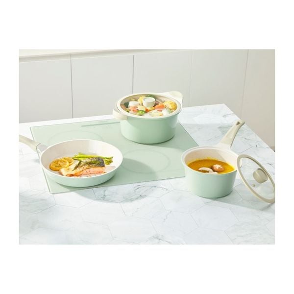  Bộ nồi chảo vân đá Omi Simple (Chảo rán 20 cm, Nồi 20 cm, Quánh vân đá 18 cm) - Xanh bạc hà 