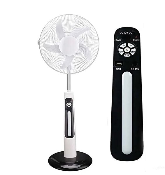 Quạt Tích Điện Năng Lượng Mặt Trời 30W - Quạt Cây, 5 Cánh, 16 inch, Điều khiển từ xa