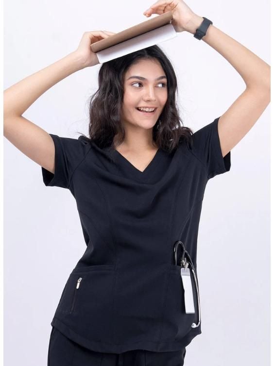 WAT02 - ZIP POCKET V-NECK UNIFORM TOP