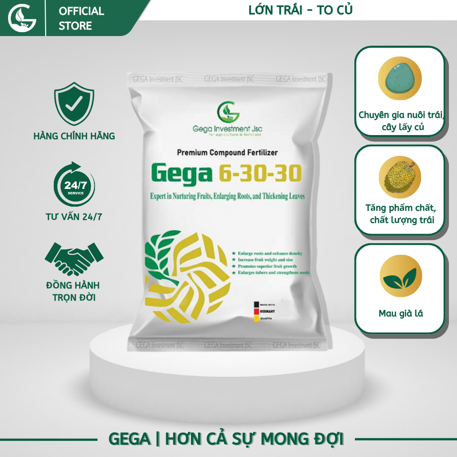 GEGA 6-30-30 - Chuyên Gia Nuôi Trái Và Cây Lấy Củ-Tăng Phẩm Chất Và Chất Lượng Trái-Mau Già Lá