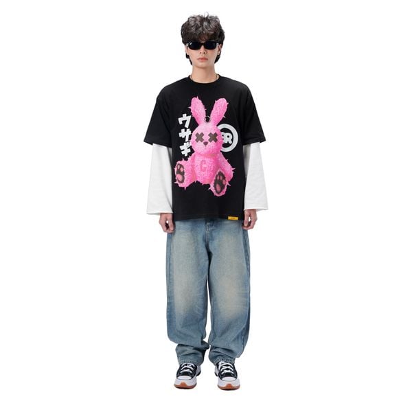PINK RABBIT TEE - BLACK