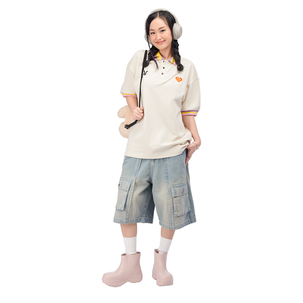 STRIPE RABBIT POLO - CREAM