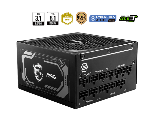 Nguồn máy tính MSI MAG A1000GL PCIE5 1000W 80 Plus Gold, Full Modullar