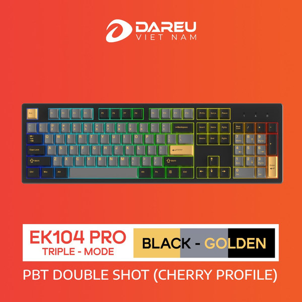 Bàn phím cơ không dây DAREU EK104 PRO - BLACK GOLDEN (Triple Mode, Cherry PBT Double Shot, Gasket Mount, RGB)