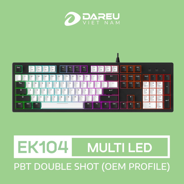 Bàn phím cơ Gaming DAREU EK104 WHITE x BLACK (2 sides RGB strip, Multi-Led, PBT Double Shot OEM profile, DareU DREAM / FIREFLY sw)