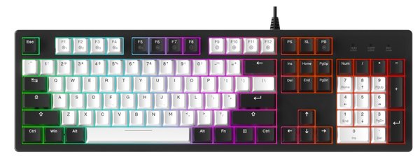 Bàn phím cơ Gaming DAREU EK104 WHITE x BLACK (2 sides RGB strip, Multi-Led, PBT Double Shot OEM profile, DareU DREAM / FIREFLY sw)