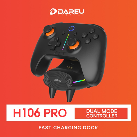 Tay cầm chơi game DAREU H106 PRO (TRIPLE MODE: USB cable+2.4G+Bluetooth - FAST CHARGING DOCK)