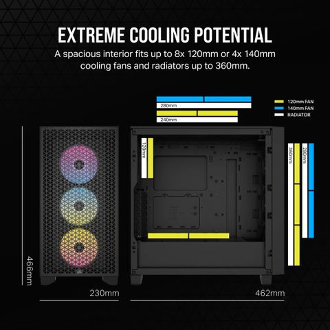 Vỏ máy tính Corsair 3000D RGB Tempered Glass Mid-Tower, Black CC-9011255-WW