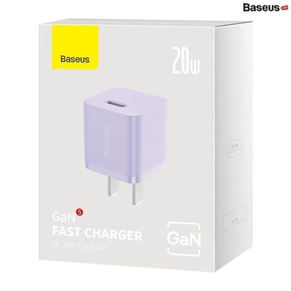 Combo cho iPhone Cốc sạc GaN5 và Cáp Sạc Dynamic Series C to iP 20W (Bộ màu tím, chân cắm dẹp)