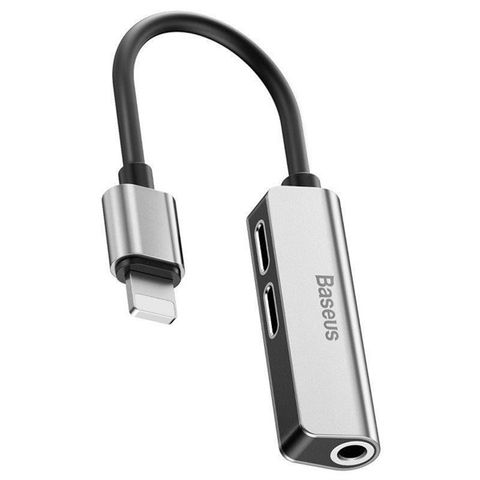 Bộ chuyển cổng Lightning sang Dual Lightning + Audio AUX 3.5mm Baseus L52 cho iPhone/ iPad Màu Bạc