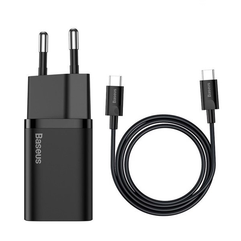 Bộ cốc sạc nhanh kèm cáp C to C Baseus Super Si Quick Charger 1C 25W Sets（PD/ QC3.0 Quick charger, With Cable) Màu Đen / Chân tròn