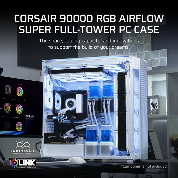 Vỏ máy tính Corsair iCUE LINK 9000D AIRFLOW TG Super-Tower, White CC-9011274-WW