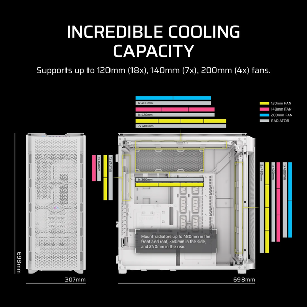 Vỏ máy tính Corsair iCUE LINK 9000D AIRFLOW TG Super-Tower, White CC-9011274-WW