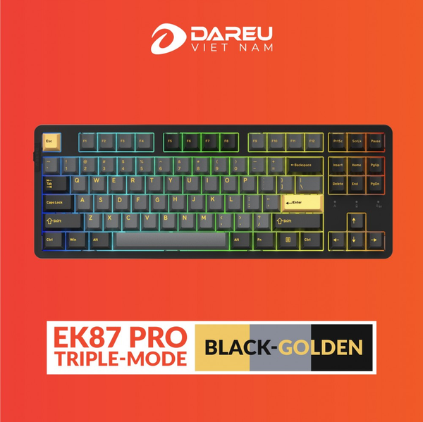 Bàn phím cơ không dây DAREU EK87 PRO - BLACK GOLDEN (Triple Mode, Cherry PBT Double Shot, Gasket Mount, RGB)