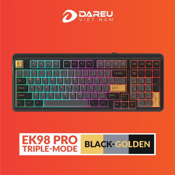 Bàn phím cơ không dây DAREU EK98 PRO - BLACK GOLDEN (Triple Mode, Cherry PBT Double Shot, Gasket Mount, RGB)