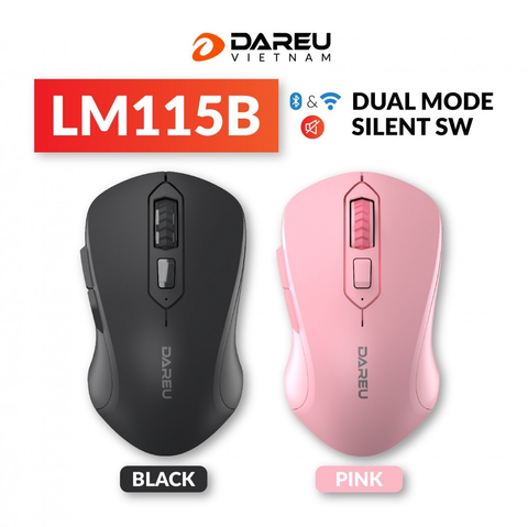 Chuột không dây DAREU LM115B (Dual Mode: Bluetooth + 2.4G – Silent SW)
