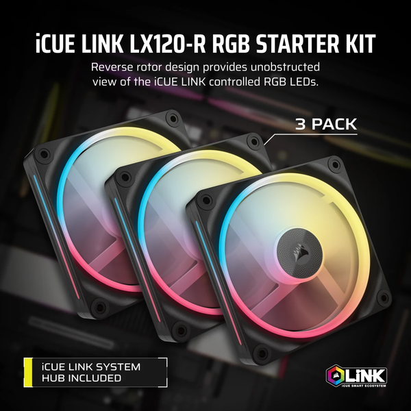 Bộ 3 quạt máy tính Corsair iCUE LINK LX120-R RGB Black CO-9051050-WW