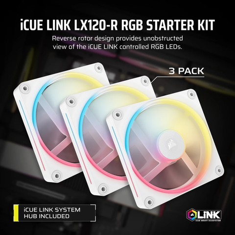 Bộ 3 quạt máy tính Corsair iCUE LINK LX120-R RGB White CO-9051054-WW