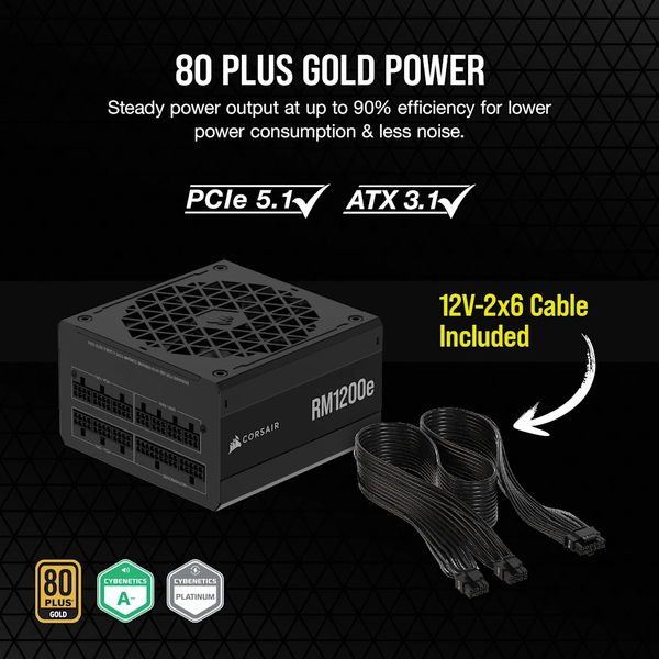 Nguồn máy tính Corsair RM1200e ATX 3.1 PCIe 5.1 Cybenetics Gold - Full Modul CP-9020258-NA