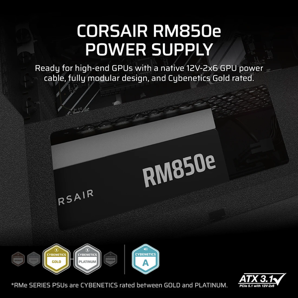 Nguồn máy tính Corsair RM850e ATX 3.1 PCIe 5.1 Cybenetics Gold - Full Modul CP-9020296-NA