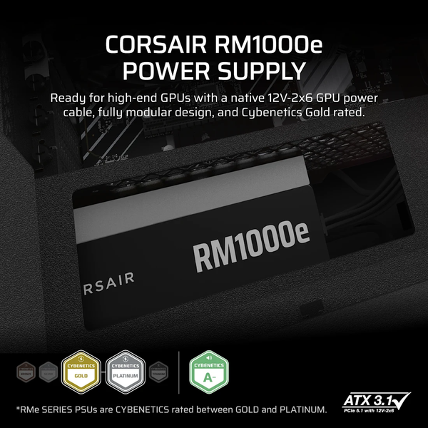 Nguồn máy tính Corsair RM1000e ATX 3.1 PCIe 5.1 Cybenetics Gold - Full Modul CP-9020297-NA