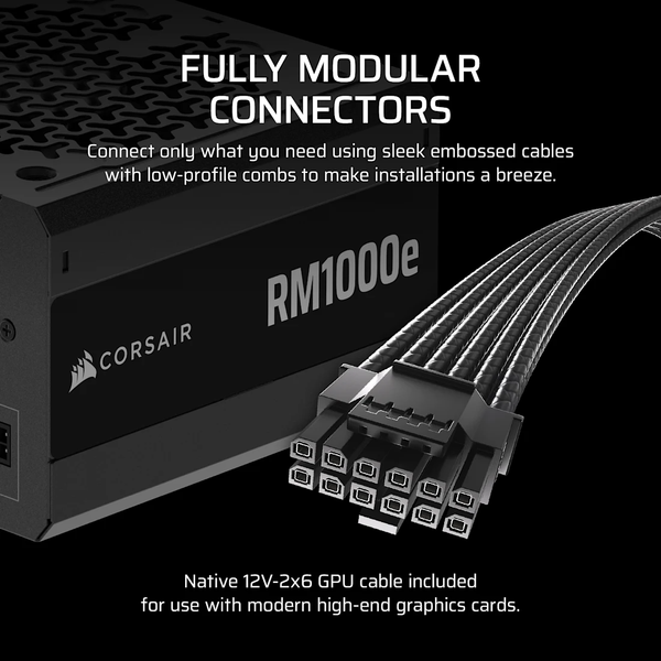 Nguồn máy tính Corsair RM1000e ATX 3.1 PCIe 5.1 Cybenetics Gold - Full Modul CP-9020297-NA
