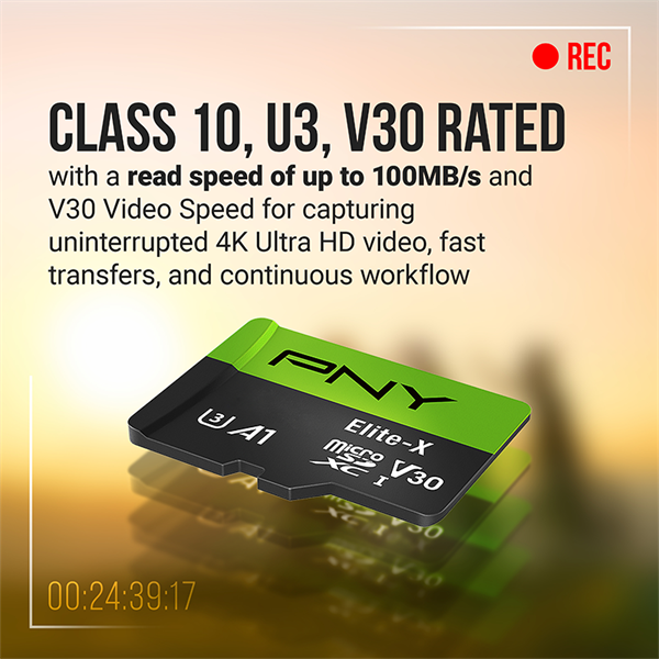 Thẻ nhớ MicroSD PNY Elite-X 64GB / Class 10, UHS-I, U3,Transfer speed up to 100MB/s P-SDU64GU3100EX-GE