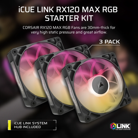 Bộ 3 quạt máy tính Corsair iCUE LINK RX120 RGB MAX Black CO-9051034-WW