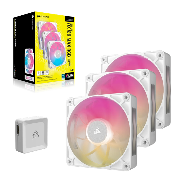 Bộ 3 quạt máy tính Corsair iCUE LINK RX120 RGB MAX White CO-9051038-WW