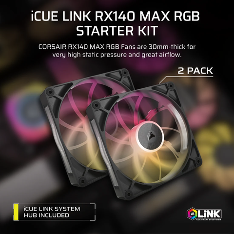 Bộ 2 quạt máy tính Corsair iCUE LINK RX140 RGB MAX Black CO-9051036-WW