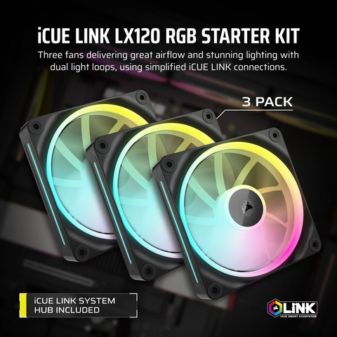 Bộ 3 quạt máy tính Corsair iCUE LINK LX120 RGB Black CO-9051026-WW