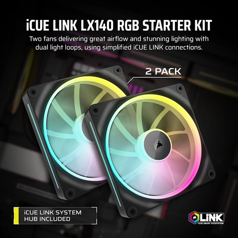 Bộ 2 quạt máy tính Corsair iCUE LINK LX140 RGB Black CO-9051028-WW