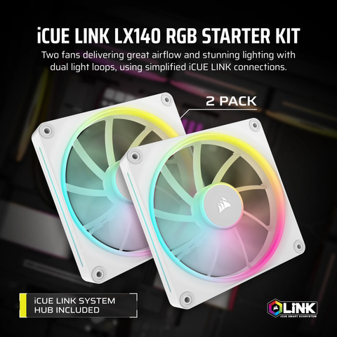 Bộ 2 quạt máy tính Corsair iCUE LINK LX140 RGB White CO-9051032-WW
