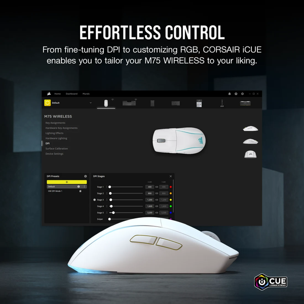 Chuột không dây Gaming Corsair M75 RGB White CH-931D011-AP